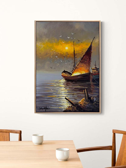 Gün Doğuşu Yelkenli Yağlı Boya Tablosu