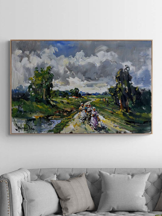 Köyde Akşamüstü Yağlı Boya Tablosu