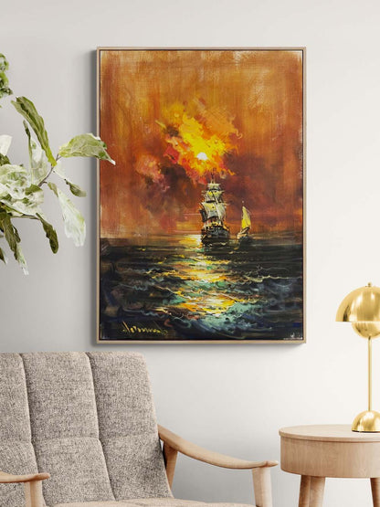 Sessiz Denizde Günbatımı Yağlı Boya Tablosu