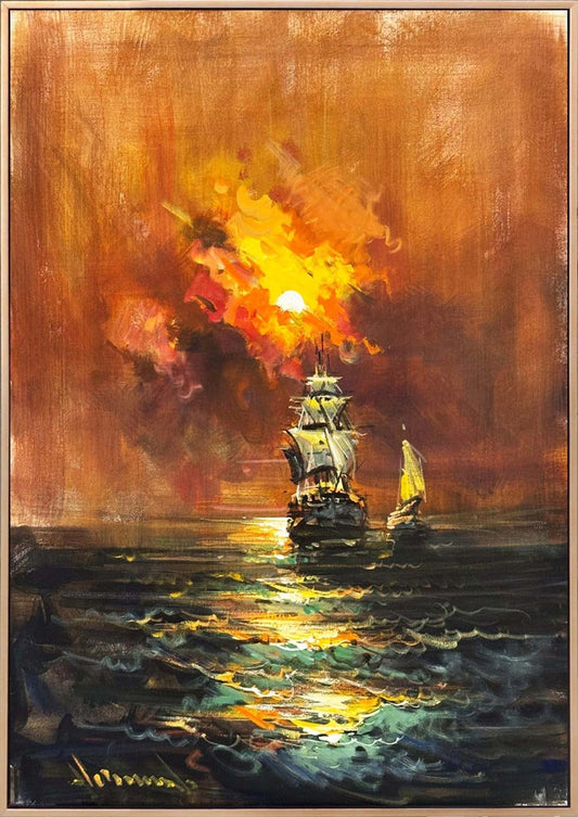 Sessiz Denizde Günbatımı Yağlı Boya Tablosu