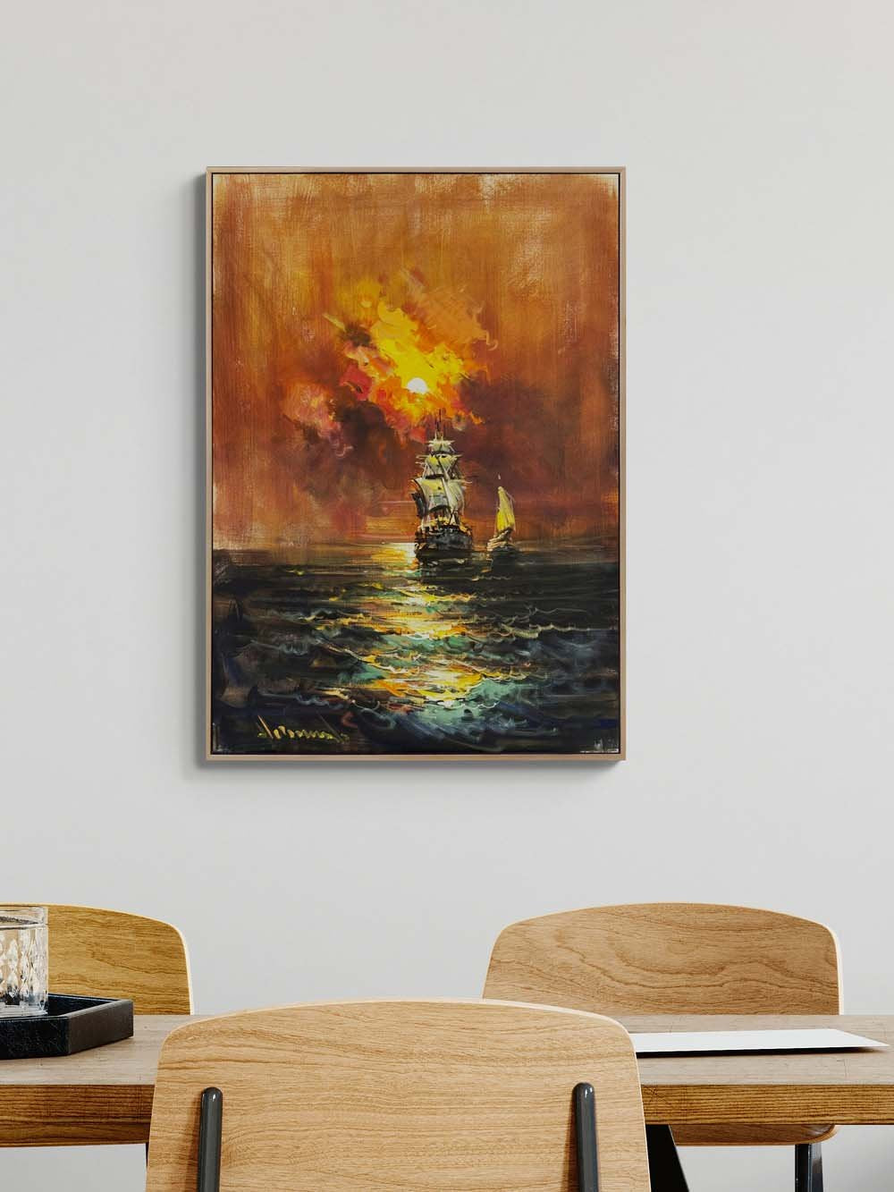 Sessiz Denizde Günbatımı Yağlı Boya Tablosu