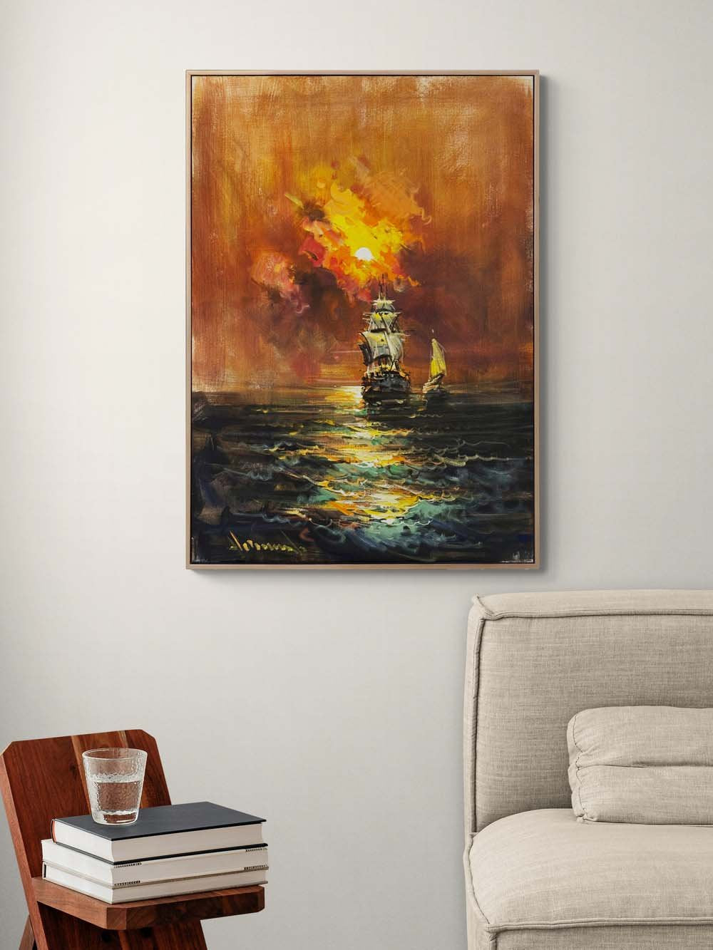 Sessiz Denizde Günbatımı Yağlı Boya Tablosu