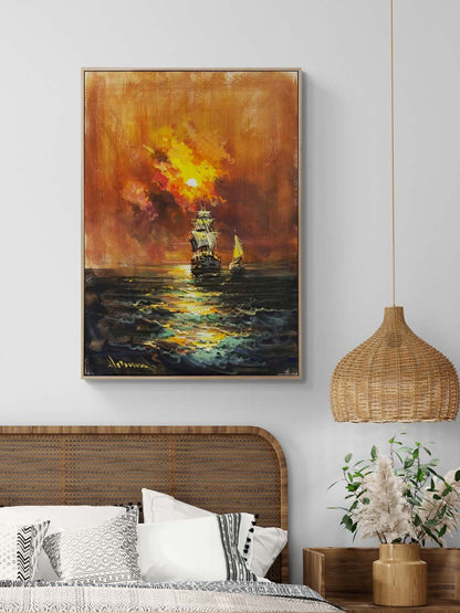 Sessiz Denizde Günbatımı Yağlı Boya Tablosu