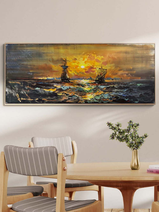 Limanda Akşam Ezgisi Yağlı Boya Tablosu