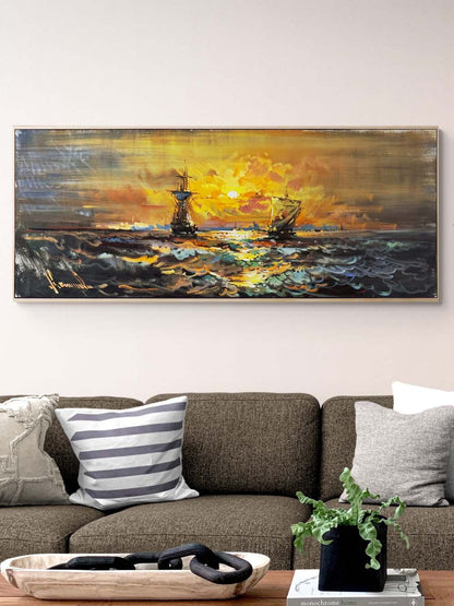 Limanda Akşam Ezgisi Yağlı Boya Tablosu