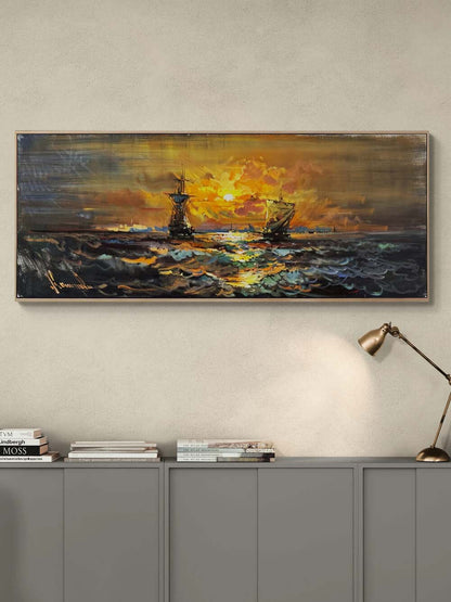 Limanda Akşam Ezgisi Yağlı Boya Tablosu