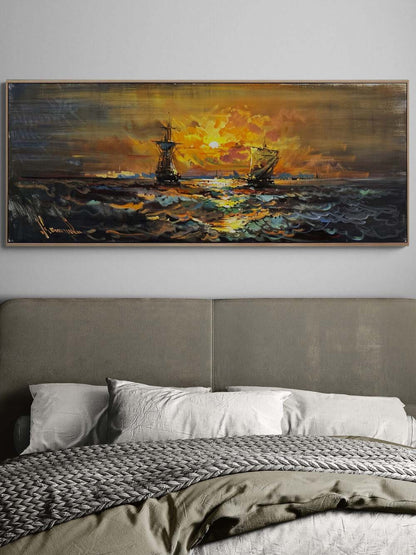 Limanda Akşam Ezgisi Yağlı Boya Tablosu