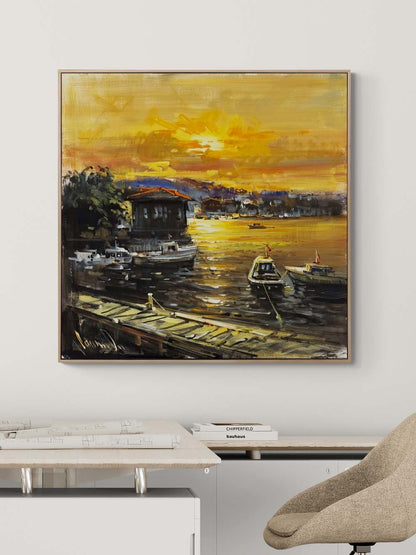 Çengelköy Rıhtımından Gün Yağlı Boya Tablosu