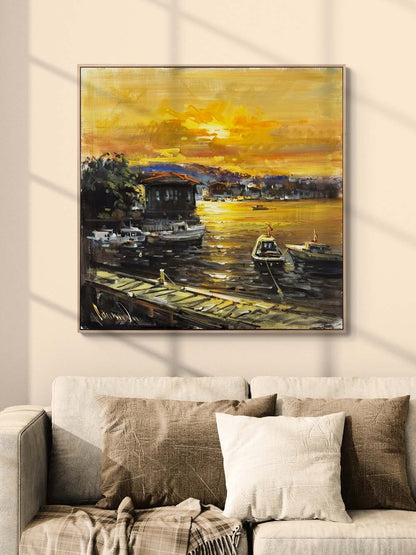 Çengelköy Rıhtımından Gün Yağlı Boya Tablosu