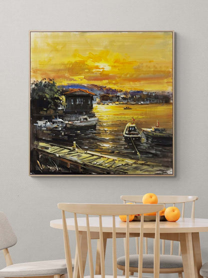 Çengelköy Rıhtımından Gün Yağlı Boya Tablosu