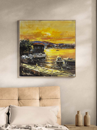 Çengelköy Rıhtımından Gün Yağlı Boya Tablosu