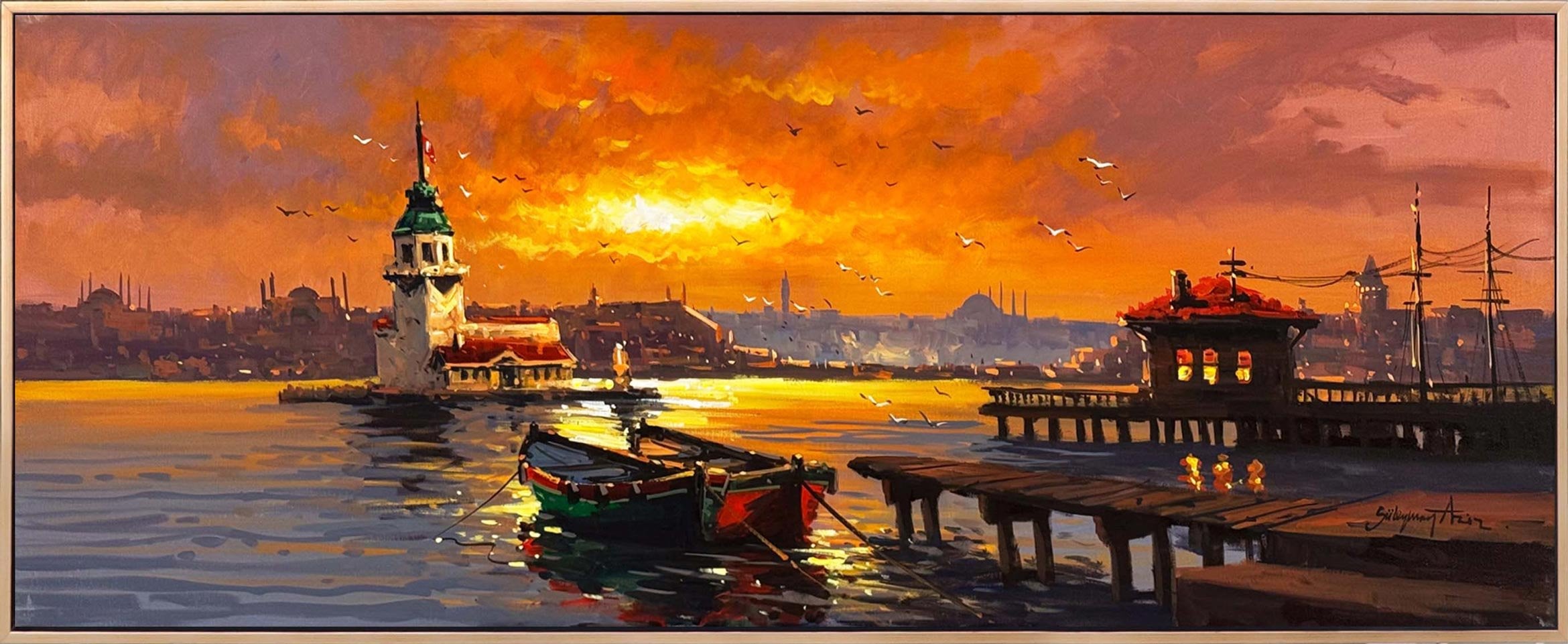 Ufka Doğru Kız Kulesi Yağlı Boya Tablosu | Simurg Sanatevi