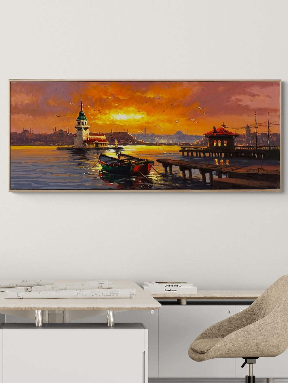 Ufka Doğru Kız Kulesi Yağlı Boya Tablosu