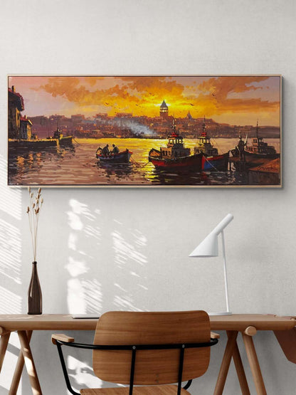 Gecede Boğaz Işıkları Yağlı Boya Tablosu