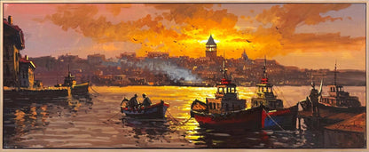 Gecede Boğaz Işıkları Yağlı Boya Tablosu