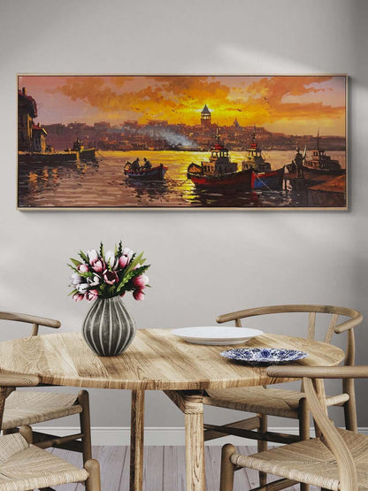 Gecede Boğaz Işıkları Yağlı Boya Tablosu