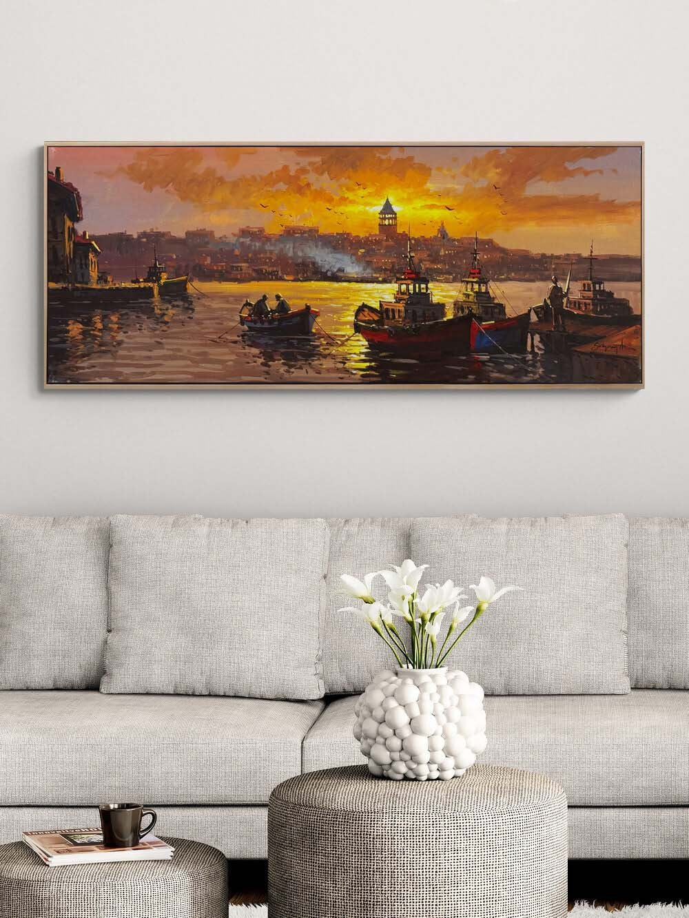 Gecede Boğaz Işıkları Yağlı Boya Tablosu