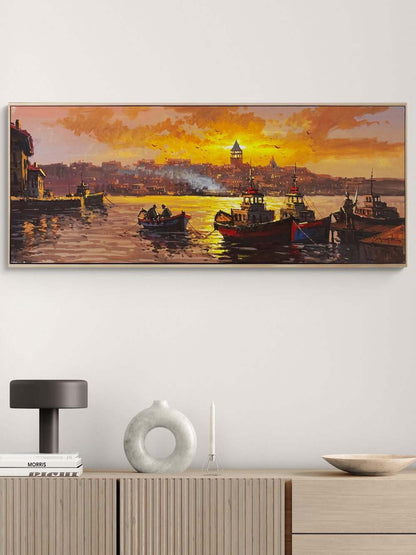 Gecede Boğaz Işıkları Yağlı Boya Tablosu