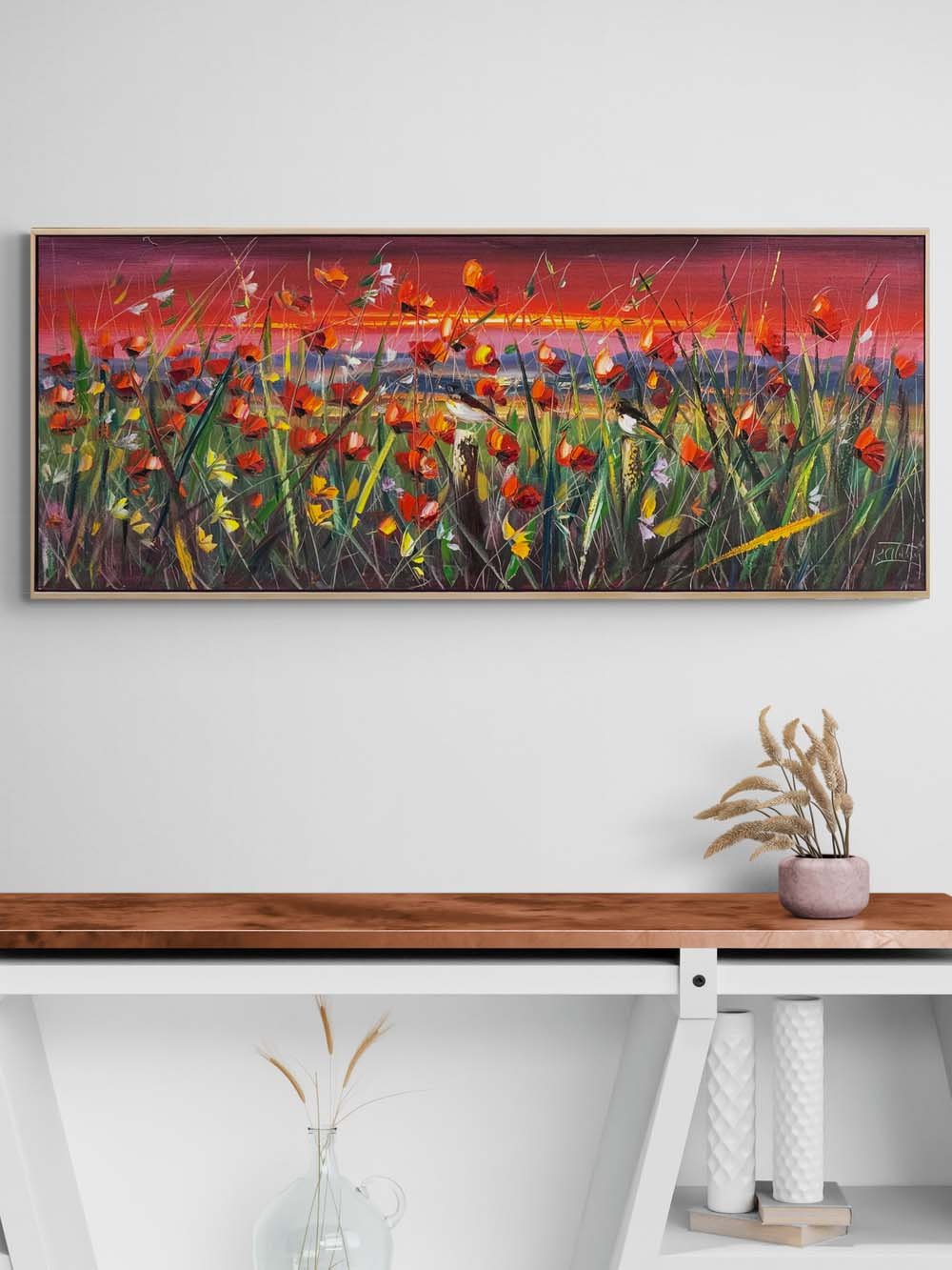 Kızıl Günbatımında Gelincikler Yağlı Boya Tablosu