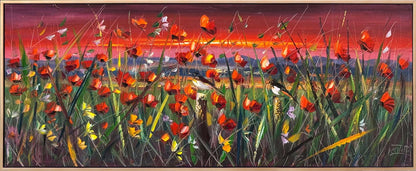 Kızıl Günbatımında Gelincikler Yağlı Boya Tablosu