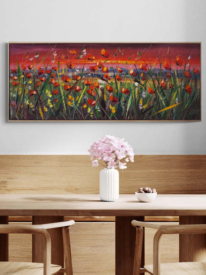 Kızıl Günbatımında Gelincikler Yağlı Boya Tablosu