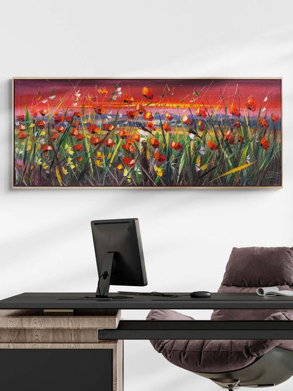 Kızıl Günbatımında Gelincikler Yağlı Boya Tablosu