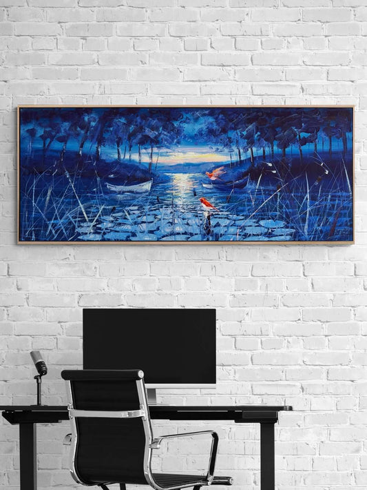 Mavi Ormanda Gece Yağlı Boya Tablosu