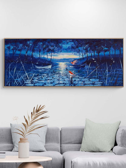 Mavi Ormanda Gece Yağlı Boya Tablosu