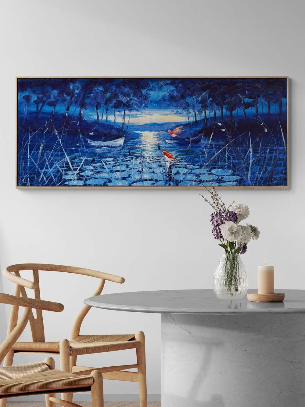 Mavi Ormanda Gece Yağlı Boya Tablosu