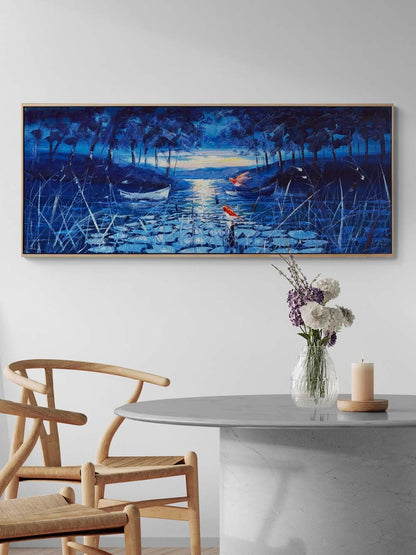 Mavi Ormanda Gece Yağlı Boya Tablosu