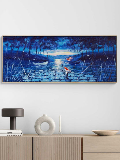 Mavi Ormanda Gece Yağlı Boya Tablosu