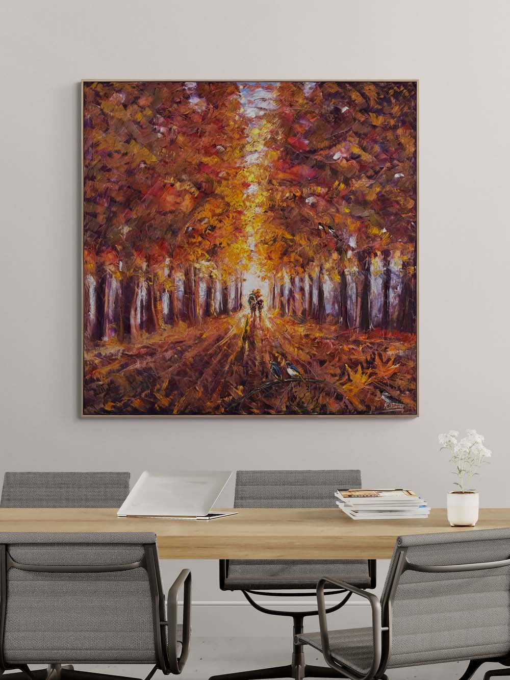 Kızıl Ağaçların Altında Yağlı Boya Tablosu