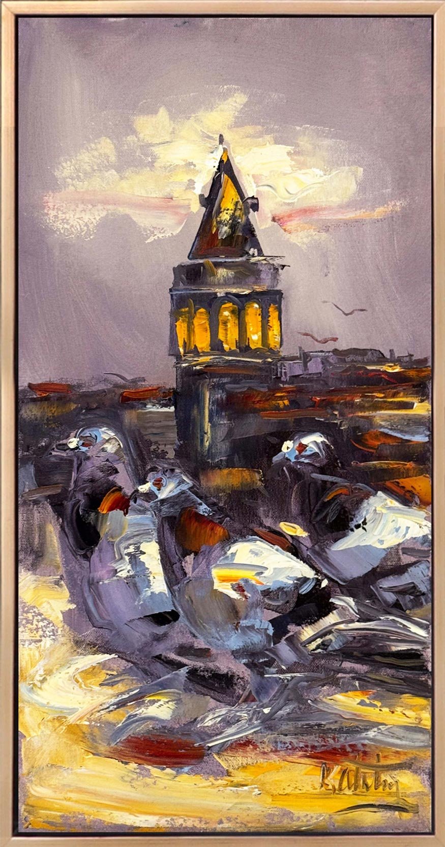 Güvercinlerin Şehri Yağlı Boya Tablosu