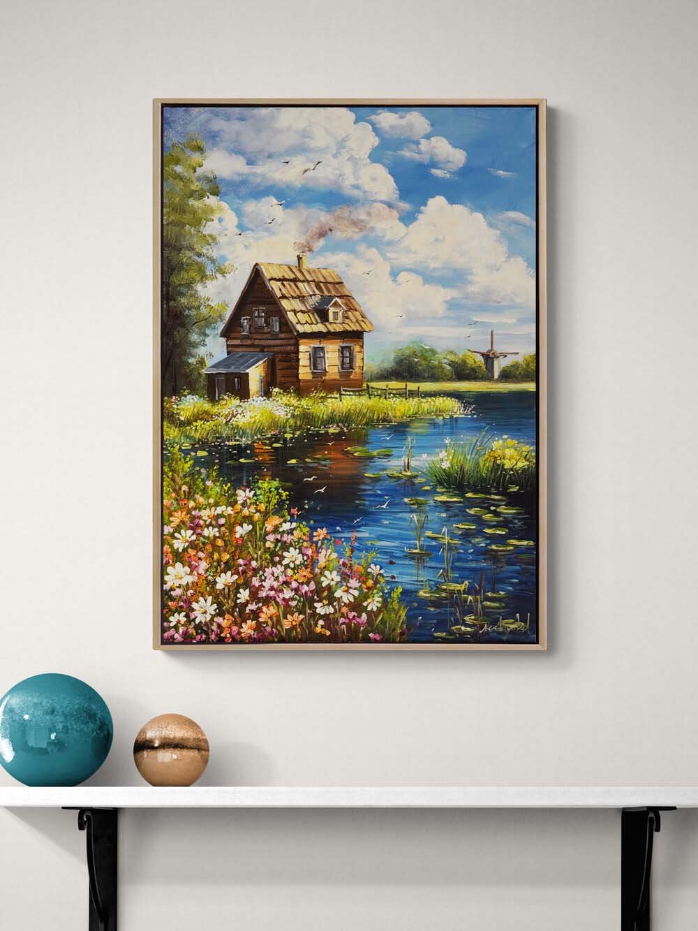 Göl Evinde Bahar Yağlı Boya Tablosu