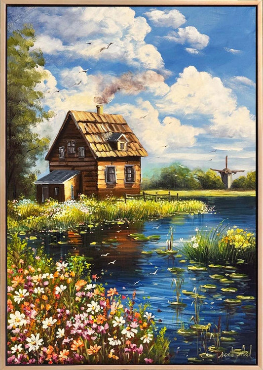 Göl Evinde Bahar Yağlı Boya Tablosu