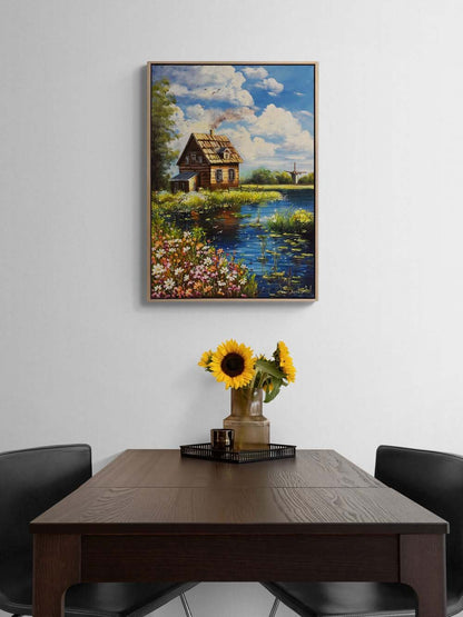 Göl Evinde Bahar Yağlı Boya Tablosu