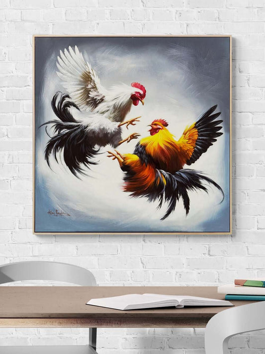 Horozların Çarpışması Yağlı Boya Tablosu
