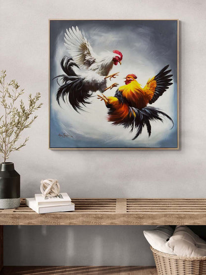Horozların Çarpışması Yağlı Boya Tablosu