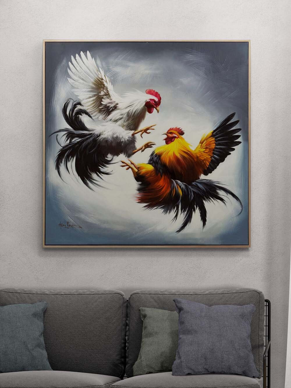 Horozların Çarpışması Yağlı Boya Tablosu