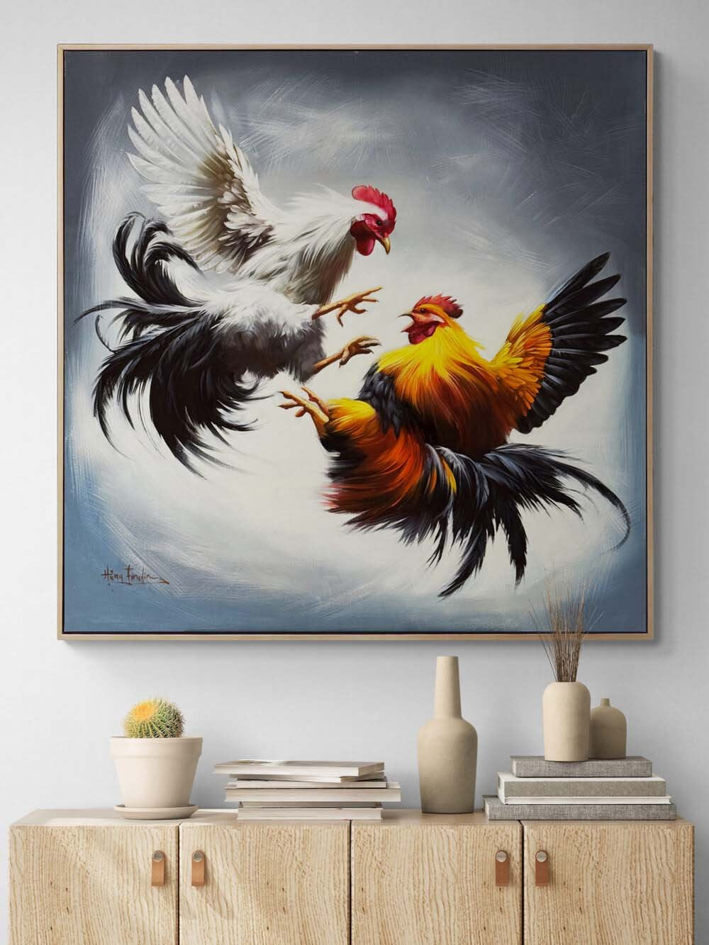 Horozların Çarpışması Yağlı Boya Tablosu