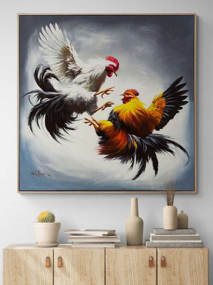 Horozların Çarpışması Yağlı Boya Tablosu