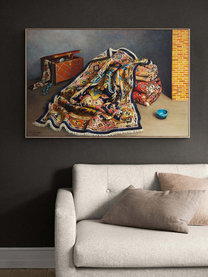 Eski Sandıkta Halı Yağlı Boya Tablosu