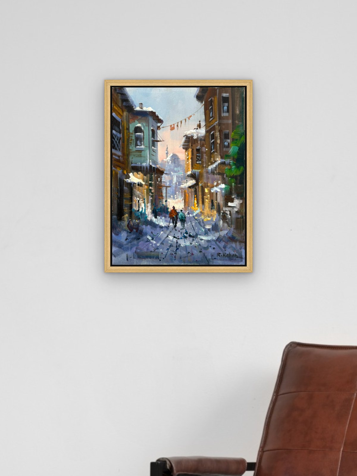Akşamın Karlı Sokağı Yağlı Boya Tablosu Simurg Sanatevi