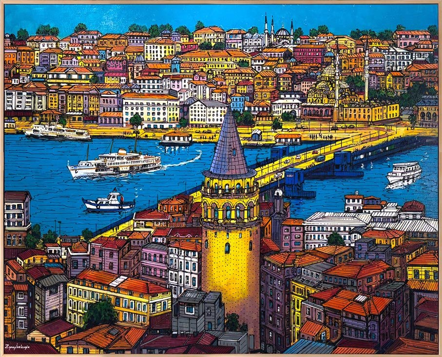 Kulenin Gölgesinde İstanbul Yağlı Boya Tablosu