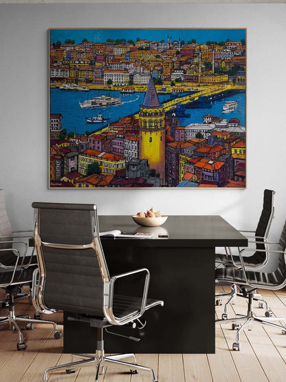 Kulenin Gölgesinde İstanbul Yağlı Boya Tablosu