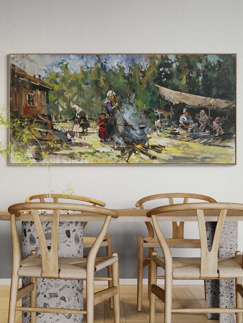 Köyde Bir Gün Yağlı Boya Tablosu