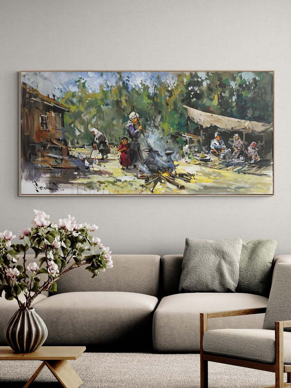 Köyde Bir Gün Yağlı Boya Tablosu