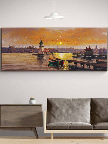 Altın Işıklarda Kız Kulesi Yağlı Boya Tablosu