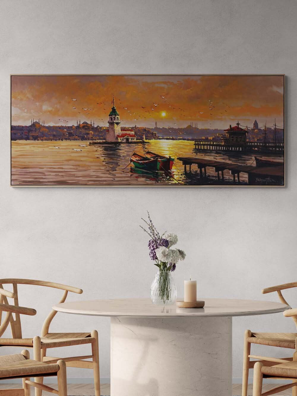 Altın Işıklarda Kız Kulesi Yağlı Boya Tablosu