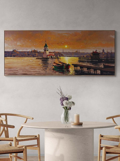 Altın Işıklarda Kız Kulesi Yağlı Boya Tablosu